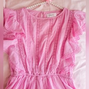 Japna Pink Coquette Flutter–Sleeve Ruffle Cottage Dress Size Small
